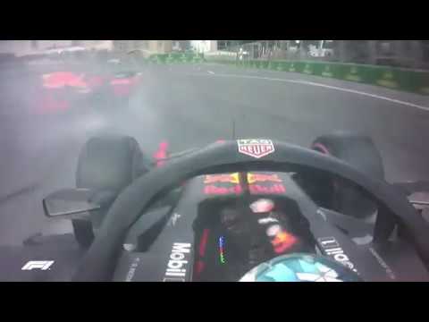 Red Bulls of Ricciardo and Verstappen Collide | 2018 Azerbaijan Grand Prix