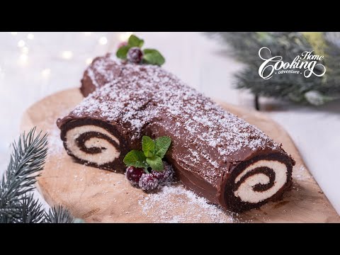 No-Bake Chocolate Biscuit Buche de Noel  - No-Bake Yule Log