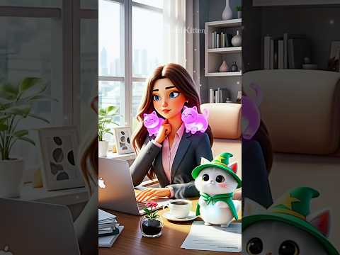 Wizard Kitten Helps a Tired Office Girl Relax with a Sweet Massage #cat #cute #shorts #animation