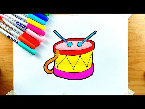 Music Drum Drawing and Coloring ||  Drum Drawing 🥁😍