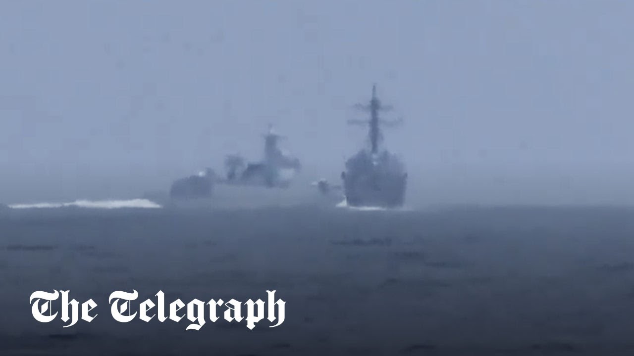 Moment Chinese warship nearly crashes into a US destroyer in the Taiwan Strait