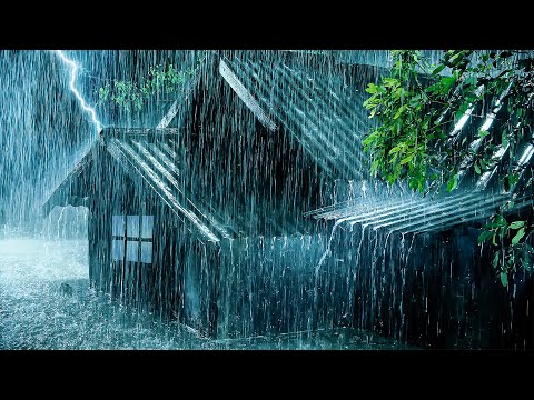 Storm Rain & Thunderstorm Sleep Sounds | Torrential Rainstorm on Tin Roof & Mighty Thunder at Night