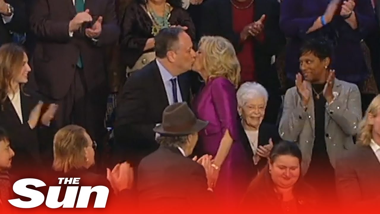 Bizarre moment Jill Biden kisses Kamala Harris’ husband on the lips