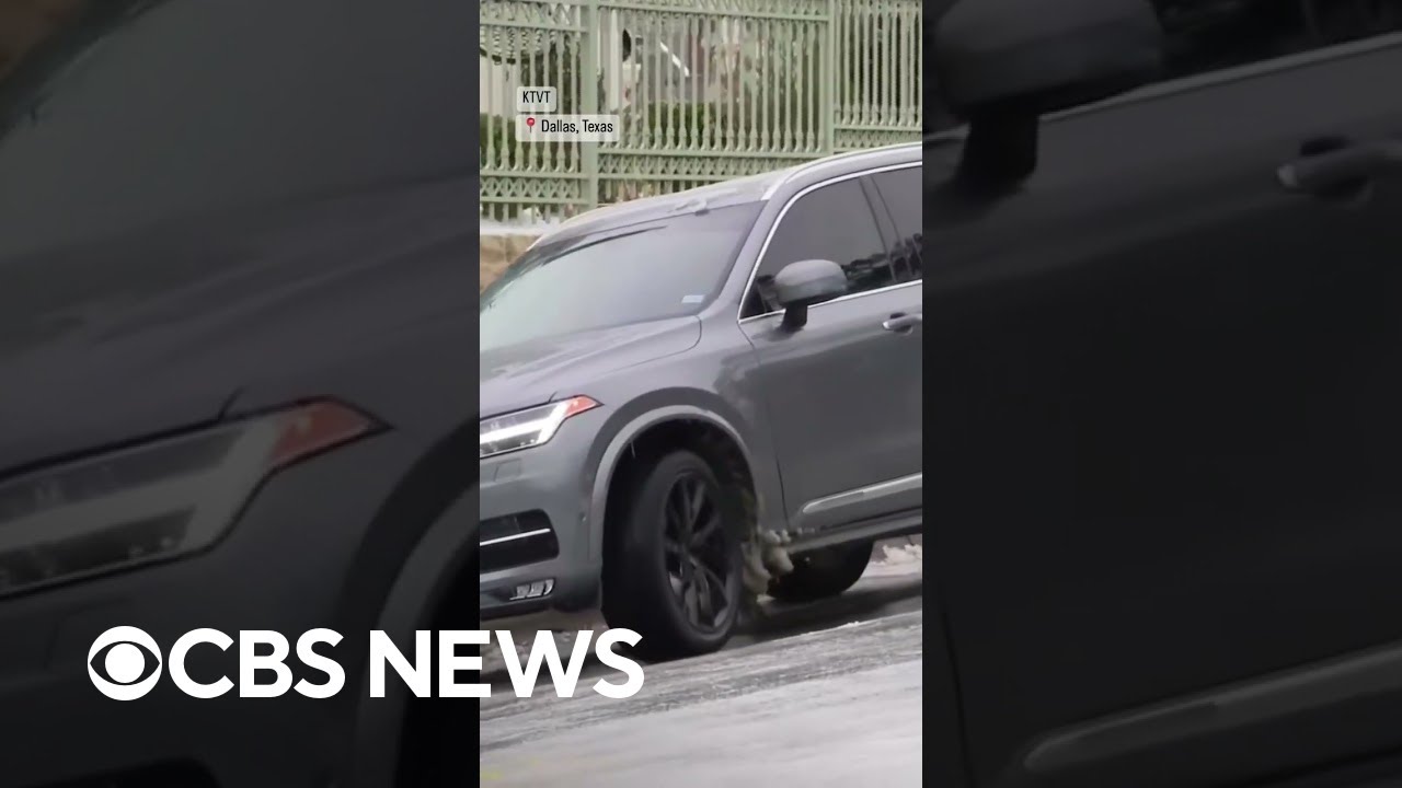Cars seen sliding on roads in Dallas, Texas, after major ice storm #shorts