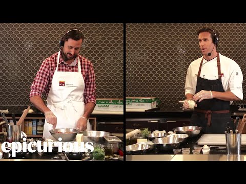 Professional Chef Challenges Amateur to Make Spaghetti & Meatballs With Him | Epicurious - UCcjhYlL1WRBjKaJsMH_h7Lg