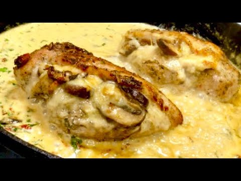 Mozzarella & Mushroom Stuffed Chicken in Creamy Tuscan Sauce