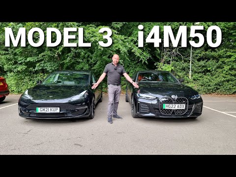 NEW BMW i4 //M50 first trip! incl v Tesla Model 3P - efficiency, real range test comparison review.