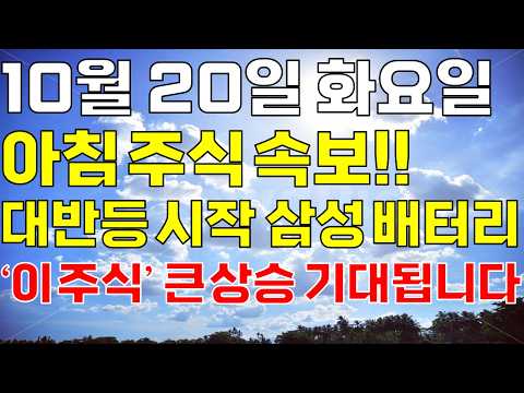 10월 20일 화요일 아침 주식방송ㅣ대반등 시작한 삼성 2차전지 배터리 '이 주식' 오늘 꼭 보세요. 폭락이 오든 말든 무섭게 오를겁니다. 놓치면 평생 후회합니다. 개미 다 털렸다