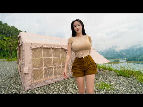 ☔️HEAVY RAIN CAMPING WITH 2-ROOM AIR TENT | RAIN ASMR