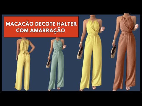 Macacão decote halter com amarração - modelagem e costura