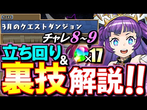 【パズル苦手な方向け】3月のクエスト チャレンジLv8&9 立ち回り解説!!パズル教室をサボる裏技もあるぞ!?魔法石を大量にGETだ!!【パズドラ】