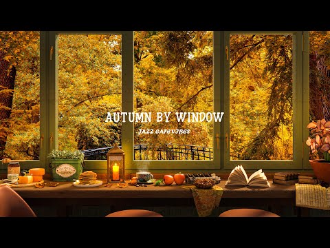 Relaxing Autumn By Window 🍁 Jazz Music Background & Cozy Little Corner Cafe Shop Ambience