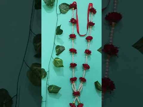 मोती और लाल फूलों की सुंदर माला | पूजा, विवाह और सजावट के लिए हस्तनिर्मित माला🌹🌹