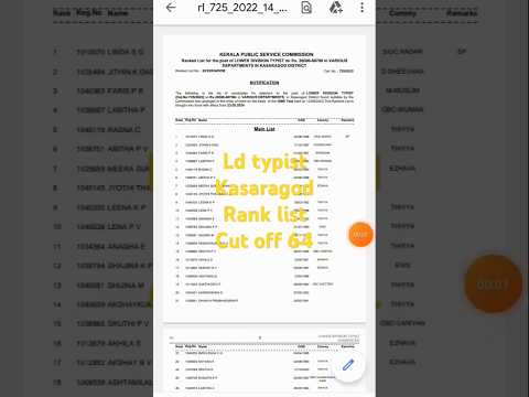 ld typist Kasaragod rank list 725/2022
