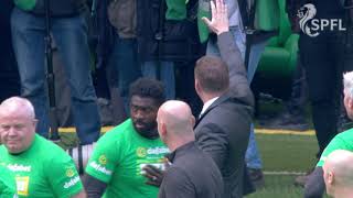 Rodgers and Celtic players celebrate after Rangers rout