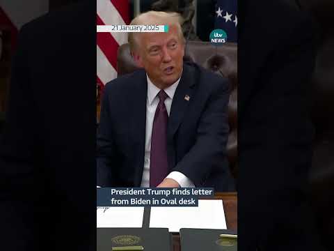Trump finds a letter from Biden in the Oval Office’s Resolute desk #itvnews #shorts #trump