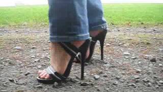 high heels walking outside