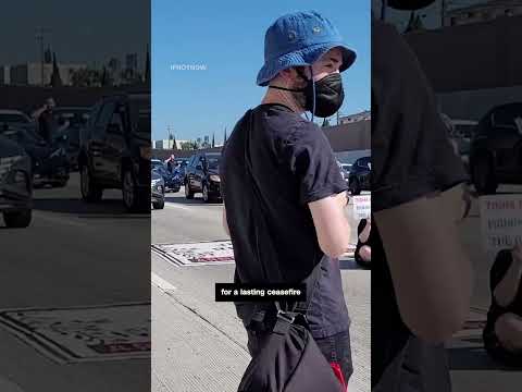Drone footage shows pro-Palestinian protesters blocking LA freeway