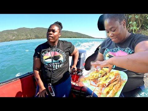 Captain Queen Stephanie sailing on the ocean creative Bush cooking boiled garlic butter Lobster