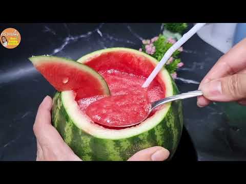 แตงโมปั่น ในลูกแตงโมแบบง่ายๆ น้ำผลไม้คลายร้อน|Wate rmelon Smoot