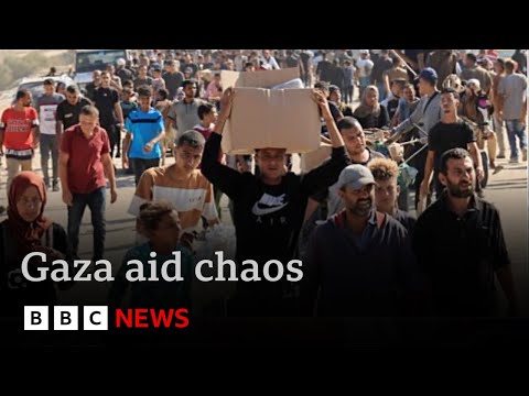 Desperate Palestinians overrun controversial food distribution centre in Gaza | BBC News