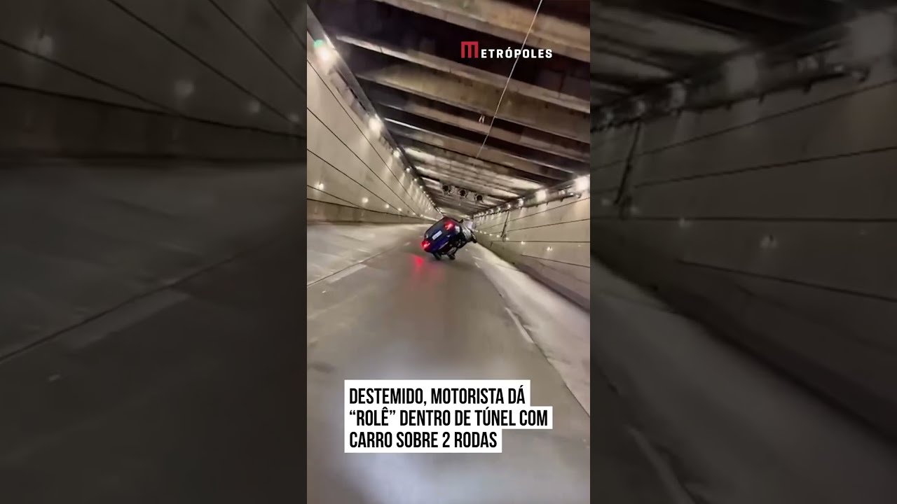 Destemido motorista dá rolê dentro de um túnel com carro sobre 2 rodas