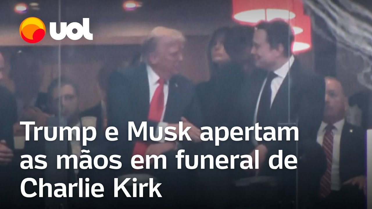 Trump e Musk apertam as mãos e conversam em funeral de Charlie Kirk no Arizona