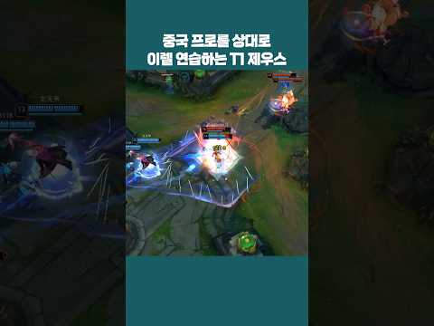 중국 LPL 프로를 상대로 탑 이렐리아 연습하는 T1 제우스