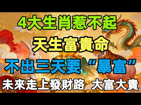 4大生肖惹不起，天生富貴命，不出三天要“暴富”，貴人登門，財運亨通，未來走上發財路，大富大貴！