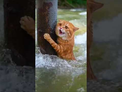 Hero Dog Saves Cat From Strong River 🐶🐱#AnimalRescue #DogHero #CatRescue #Shorts