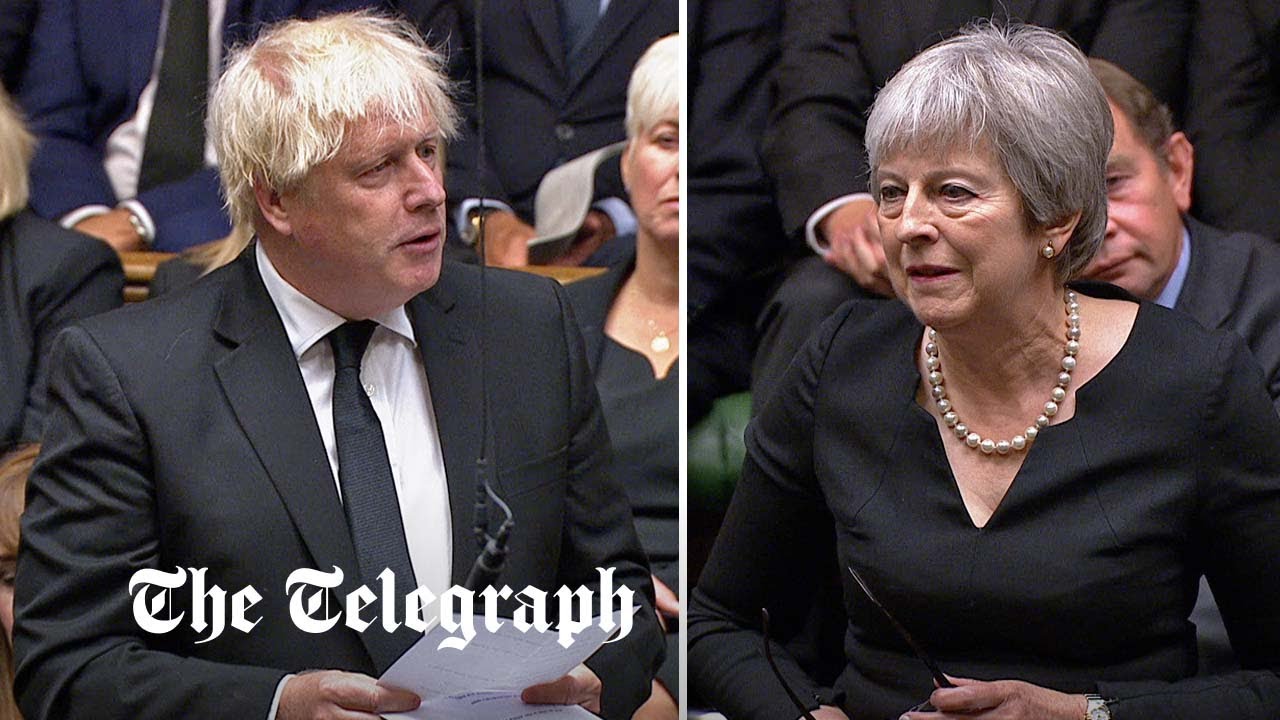 Boris Johnson and Theresa May deliver emotional speeches for Queen Elizabeth II in Commons