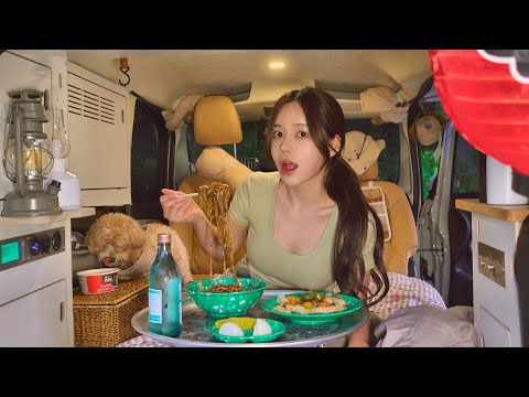 🚙 한적한 숲속 자동차 반점 오픈 짜장면 탕수육에 소주 한잔 | 통식빵 숯불구이 | 레이 캠핑카