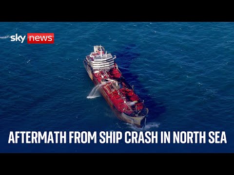 Aerial footage of tanker and cargo ship collision