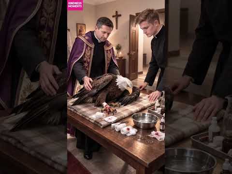 Kindness 🕊️ Priest Rescues Injured Eagle in Church #kindness #eaglerescue #shorts