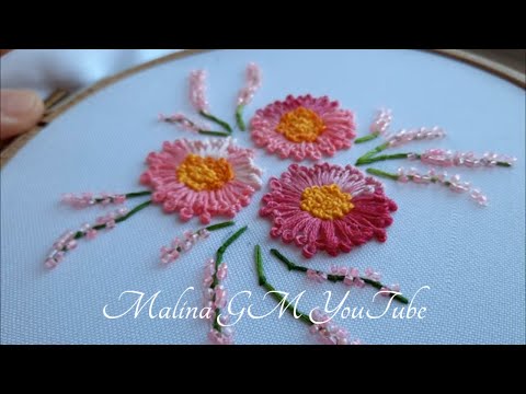 Dimensional Embroidery Flowers pistil stitch Simple flower stitch Brazilian beadwork