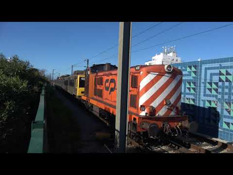 CP 1408 arriving at Carcavelos and takes 3162 to Campolide for turning wheelsets