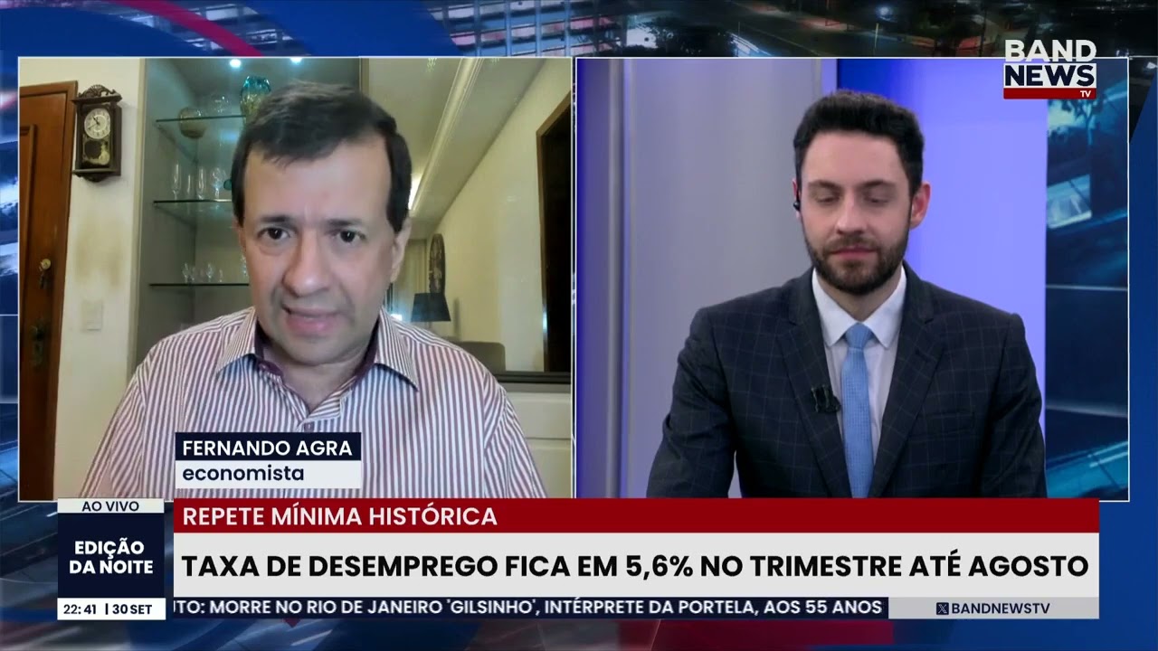 Taxa de desemprego fica em 56 no trimestre até agosto | BandNews TV
