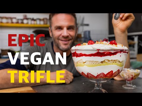 EPIC VEGAN TRIFLE | CUSTARD CREAM CAKE AND COMPOTE