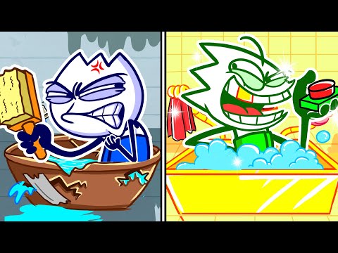 Joe's Victory: Defeating Max in Bathing Contest | RICH vs POOR - ジョーの勝利: 入浴コンテストでマックスを破る
