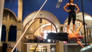 Dominic Lacasse - physical prowess - standing on a human flag - flag man homme drapeau humain