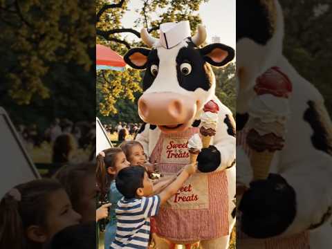 Корова роздає дітям морозиво! #тварини #animals #cow #корова #аівідео #домашнітванини #aivideo