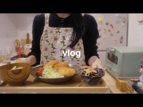 【vlog】新居を整えながら料理を楽しむ日常⛄️牛すじカレーとチーズえびかつ🦐