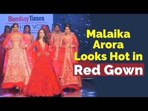 Malaika Arora Ramp Walk in Deep Neck Red Dress | Celeb Looks