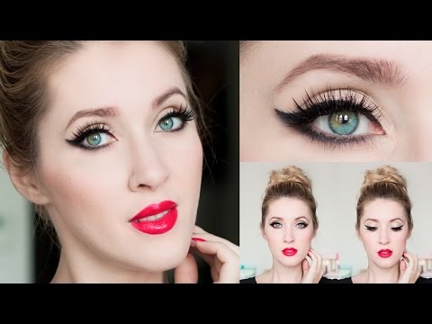 Makeup tutorial 2016 ★ Winged eyeliner cat eye + red lips look + blue/green/grey eyes - UCeRF3k69cJnxB87lwk9KbrA