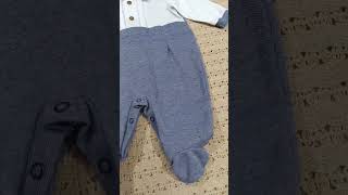 Macacao bebe menino em piquet azul jeans com malha branca