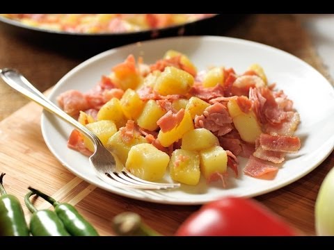 Papas con jamón y tocino - Patatoes with jam and bacon - Recetas de cocina fáciles - UCvg_5WAbGznrT5qMZjaXFGA