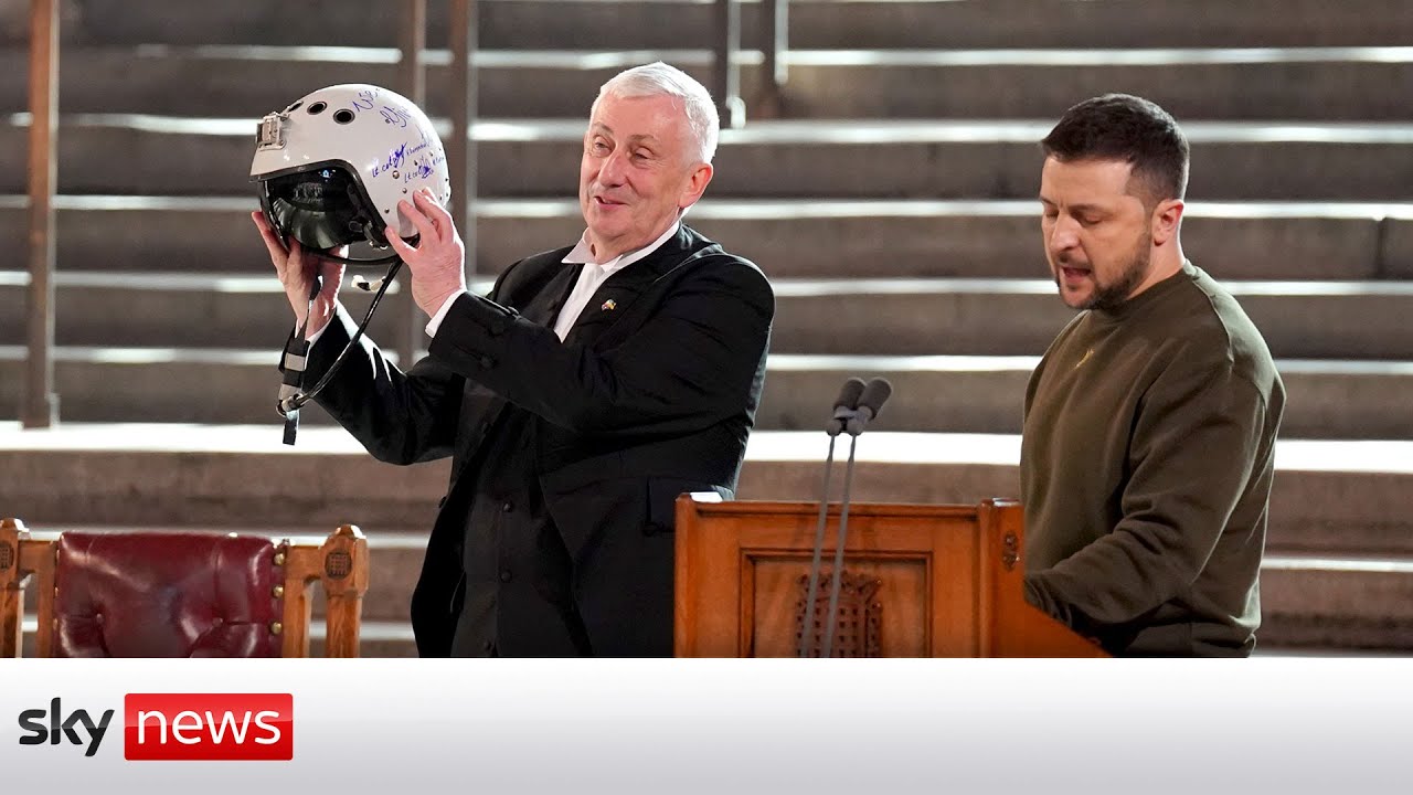 Ukraine War: Zelenskyy asks UK for fighter jets as he presents Ukrainian pilot’s helmet