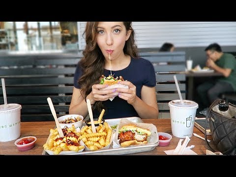 SHAKE SHACK Cheeseburger + Bacon Cheesy Fries! MUKBANG Eating Show VLOG - UC6D1enwNb6rEaI5bCs0UrfQ