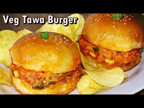 Veg Tawa Cheese Burger Recipe | Non Fried Cheese Burger | Kanak's Kitchen