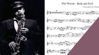 Phil Woods - Body and Soul saxophone transcription sheet music alto sax